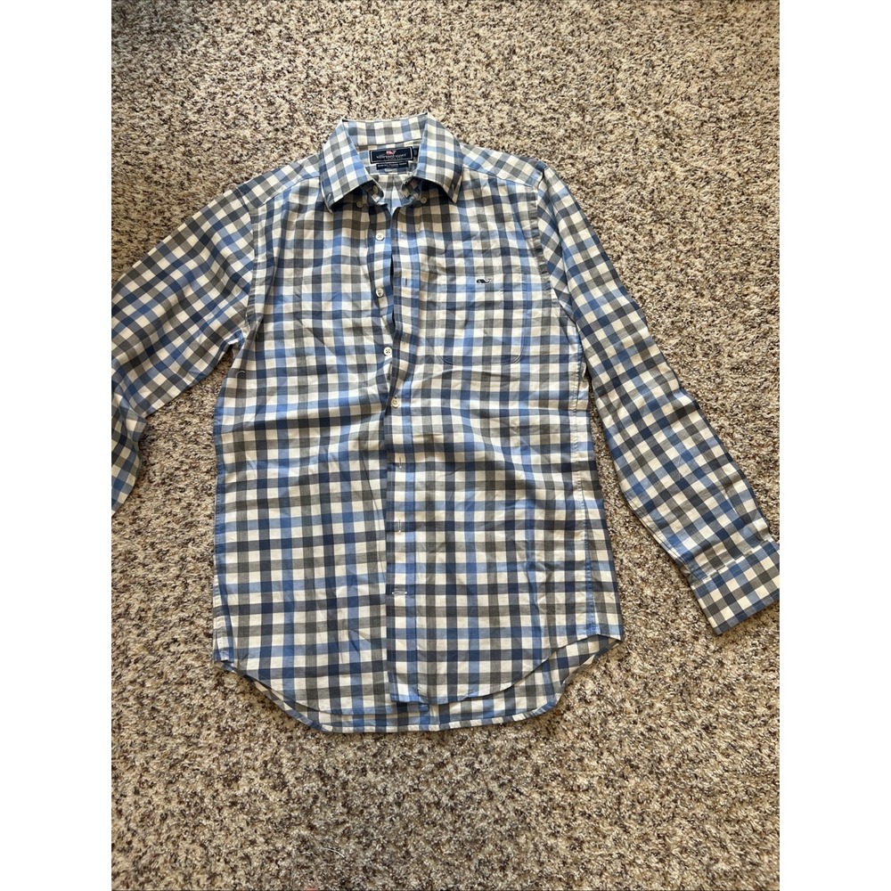 Vineyard Vines Shirt Men's Sz S %100 Cotton Long Sleeve Button Front Blue Plaid